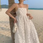 Sexy Back Tie Strap 115cm White Sleeveless Beach Dress Mid Length